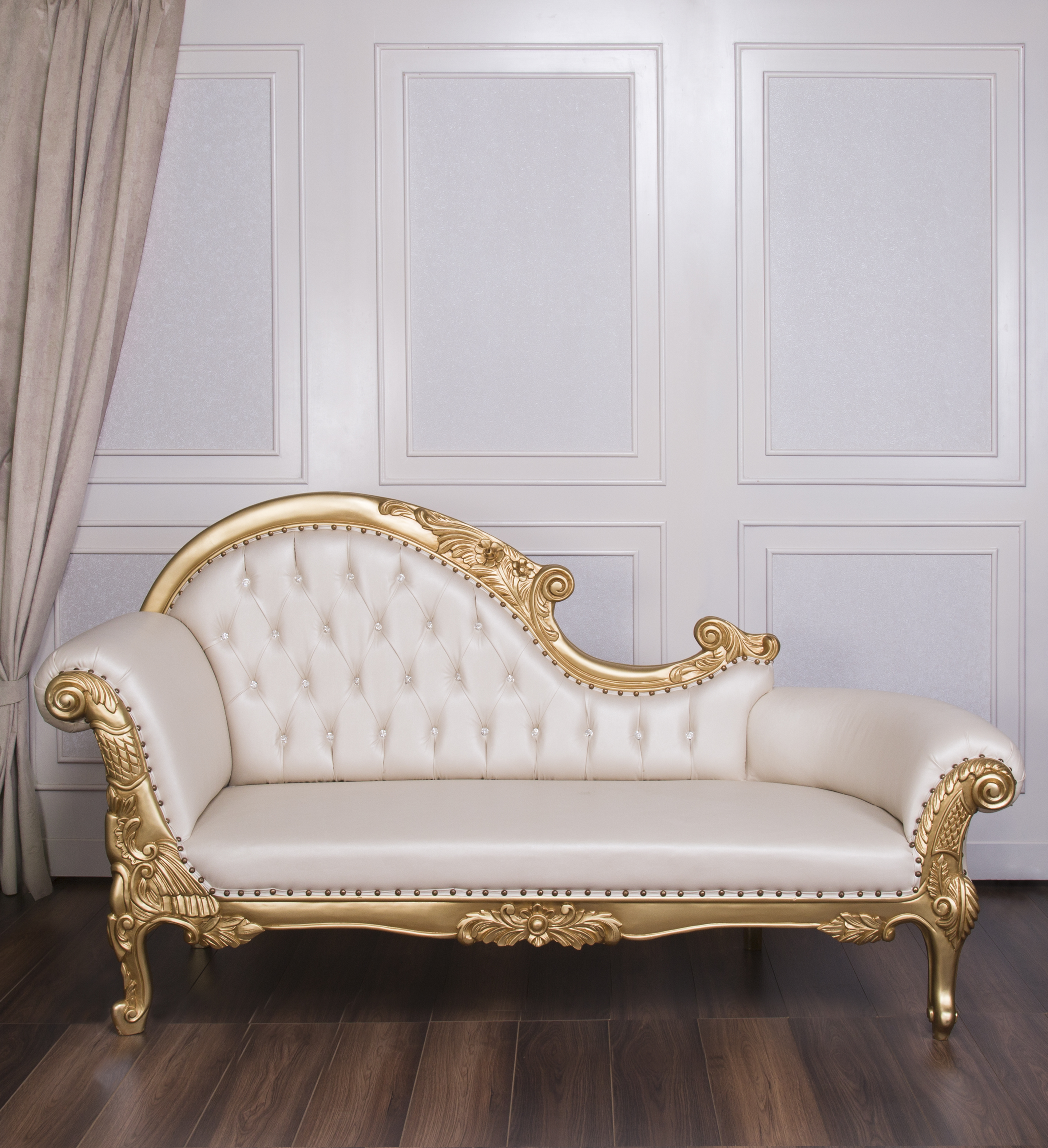 Gold & Champagne Leather Nefertiti Chaise Lounge